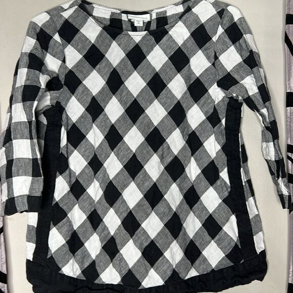 J.jill Love Linen Gingham Buffalo Check Plaid Popover Top Size Xs - Picture 6 of 11